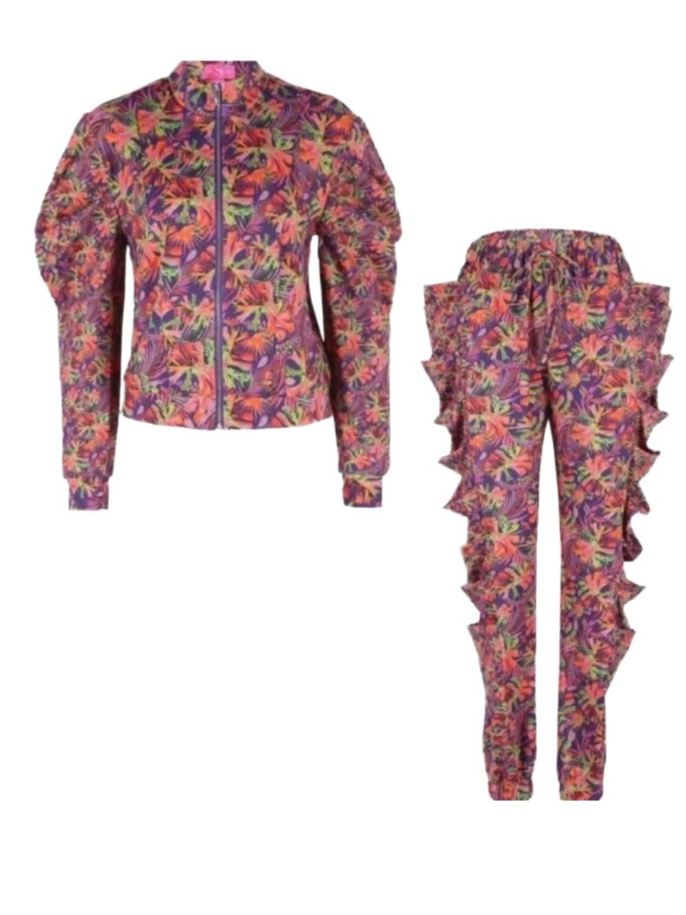 Sassy Jones Purple Pink Neon Tropical Print Track Suit Size S